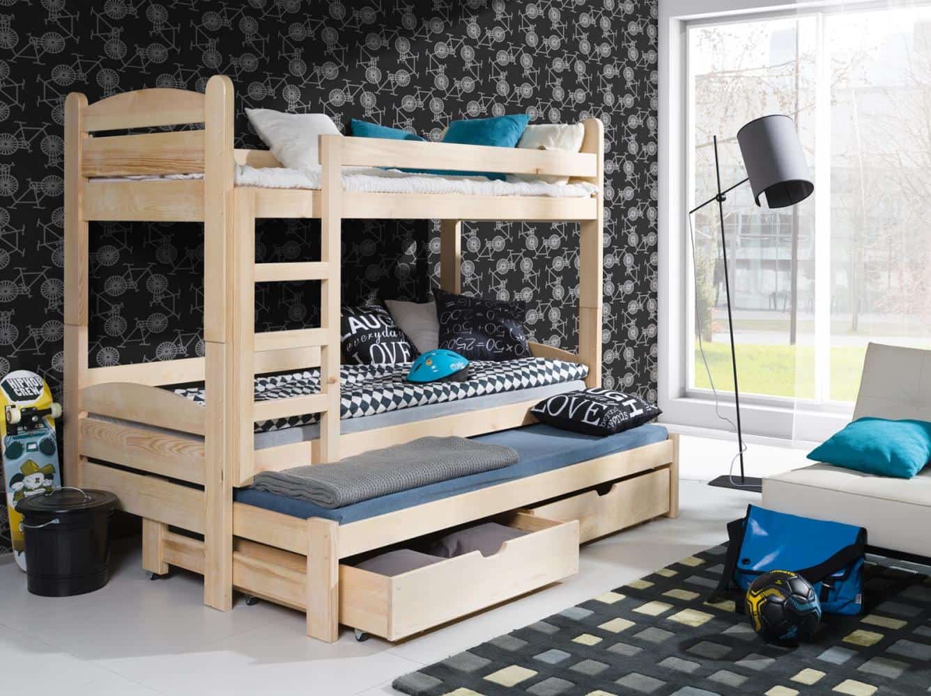 Wooden Bunk Bed Cezar with Trundle and Storage